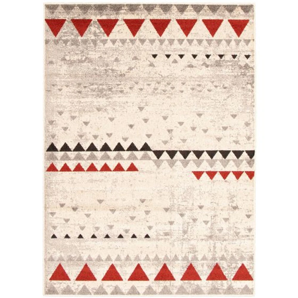 Modern Afghan Ivory/Red Rug