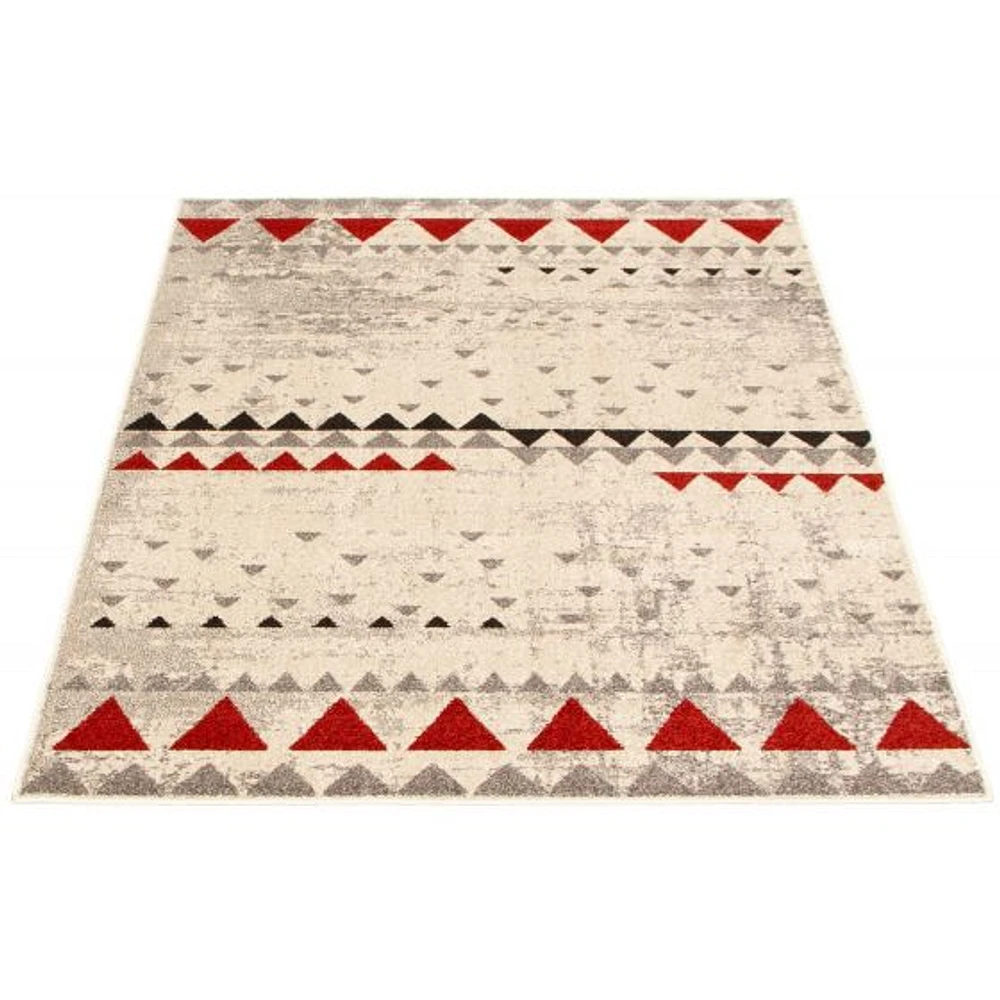 Modern Afghan Ivory/Red Rug