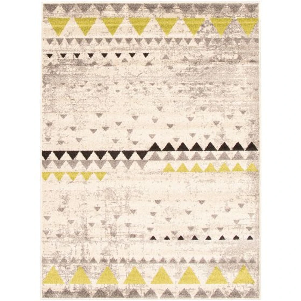 Modern Afghan Ivory/Green Rug