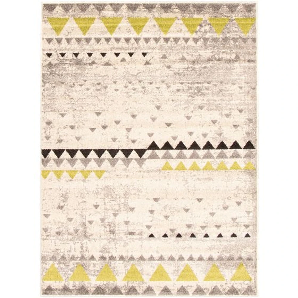 Modern Afghan Ivory/Green Rug