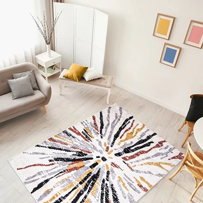 Morocco Sunburst Grey, White Rug