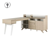 South Shore Furniture Helsy L-Shaped Desk with Power Bar and Removable Hutch