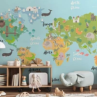 Animal World Map Wallpaper Mural