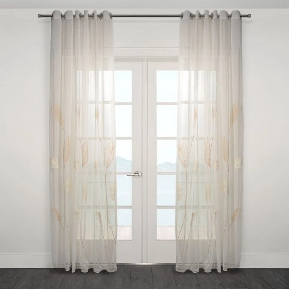 Embroidered Sheer Grommet Curtain