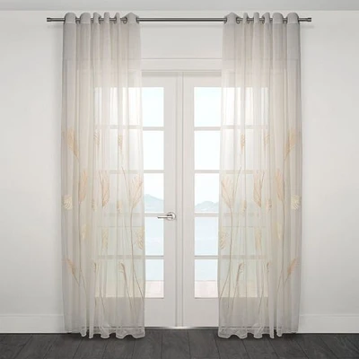 Embroidered Sheer Grommet Curtain