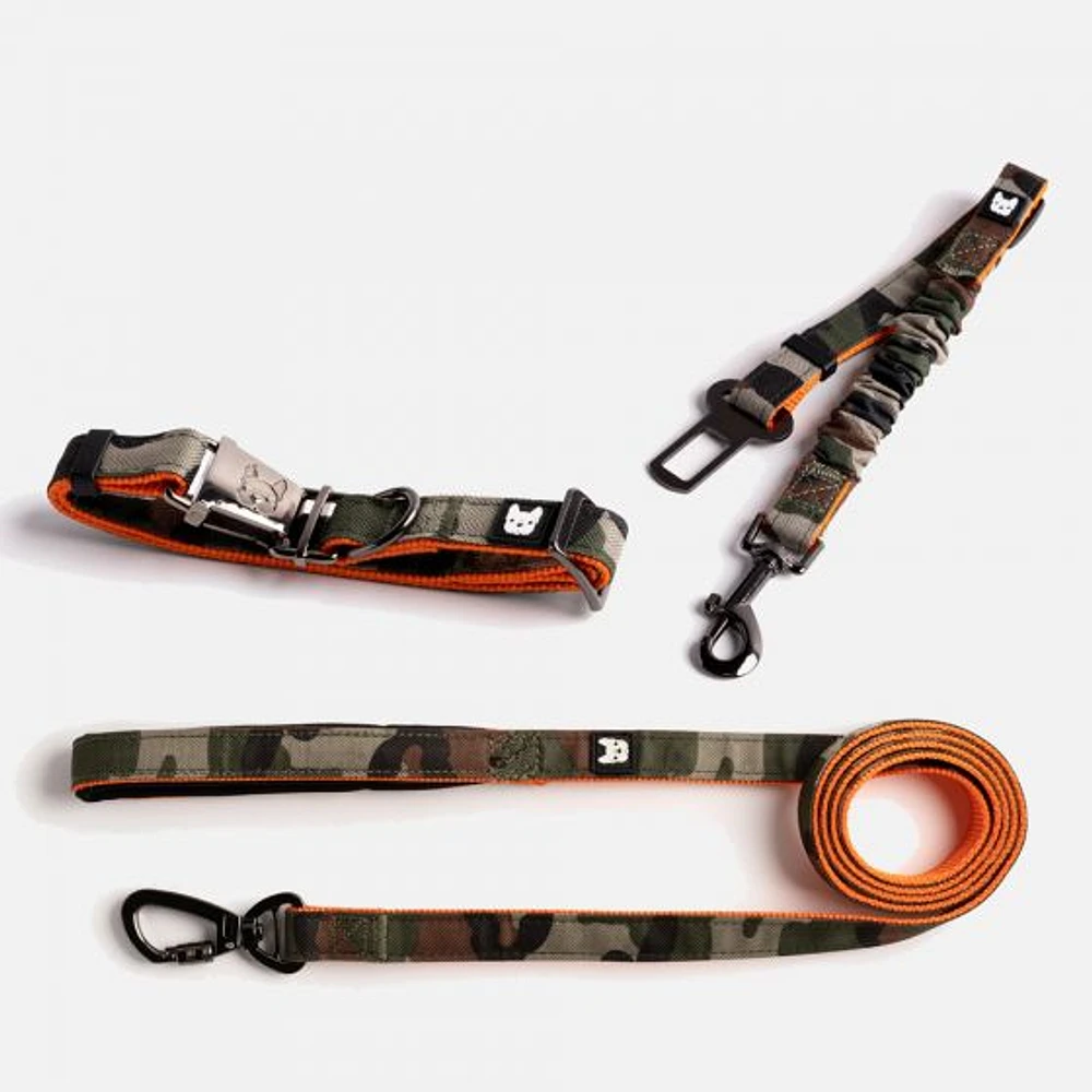 Dog's Collar, Leash and Car Seat Buckle Combo by SilverPaw - Camo