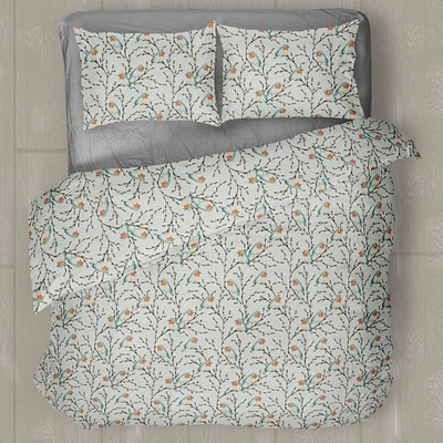 Chickadees Flannel Duvet Cover Set