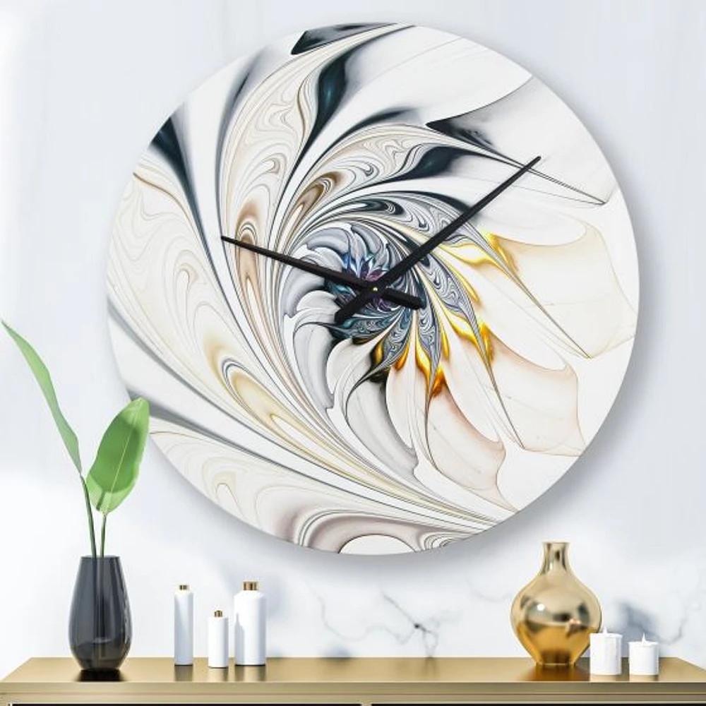 White Stained Glass Floral Art Oversized Wall Clock