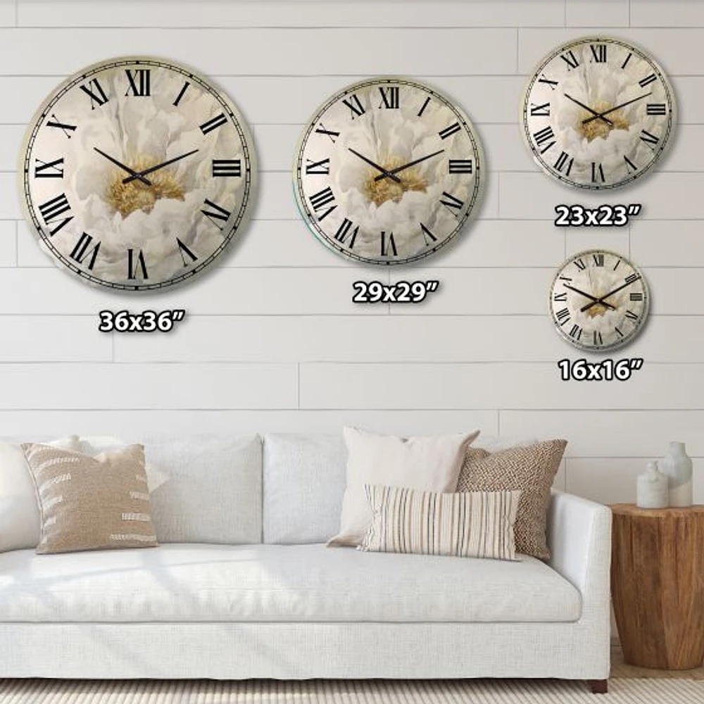 White Serene Peony Oversized Wall Clock