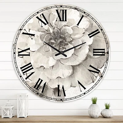 Indigold Grey Peonies I Wall Clock