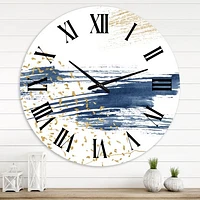 Dark Blue and Gold Abstract I Metal Wall Clock