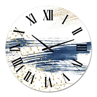 Dark Blue and Gold Abstract I Metal Wall Clock