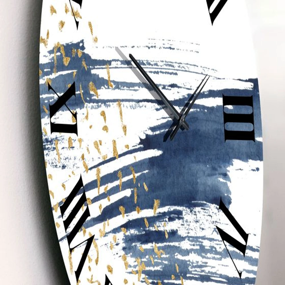 Dark Blue and Gold Abstract I Metal Wall Clock