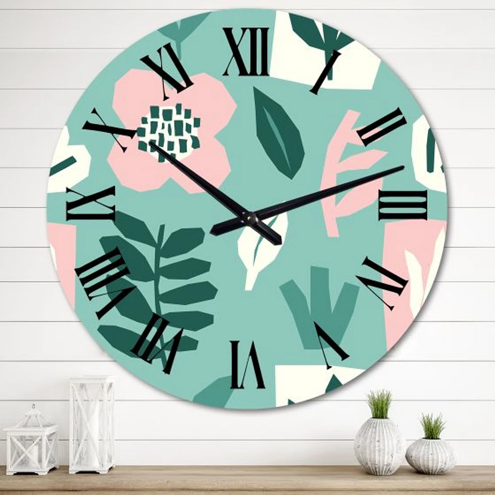 Bloom From Within Retro Flower Motivation I Oversized Wall Clock