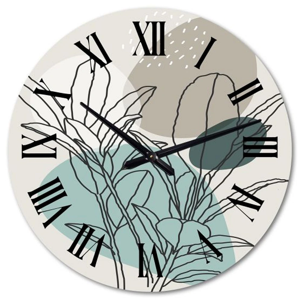 Green Botanical Branch With Leaves Oversized Wall Clock