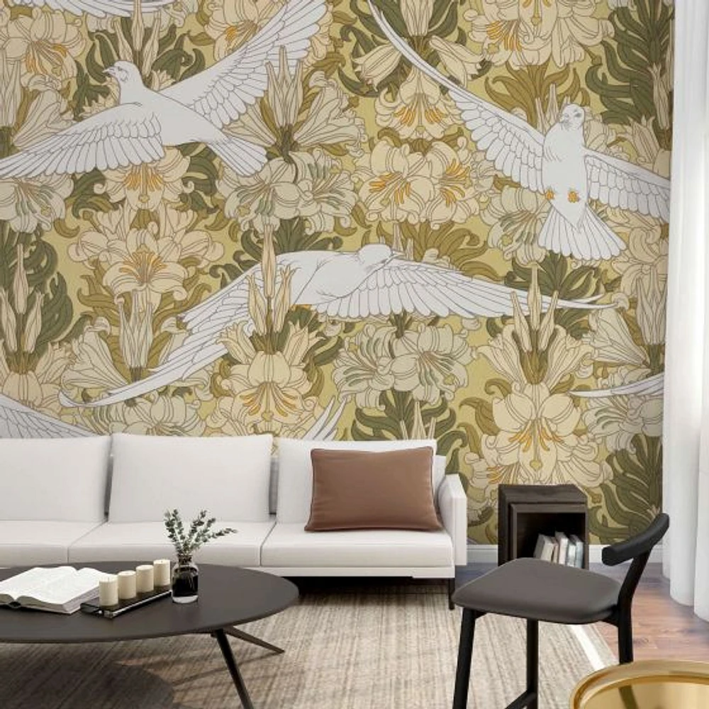 Doves and Lilies Wallpaper Mural