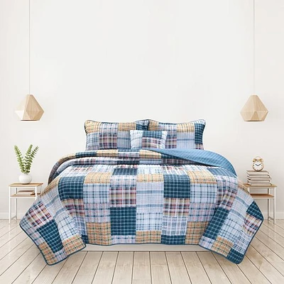 Faux Patchwork Plaid Quilt Set