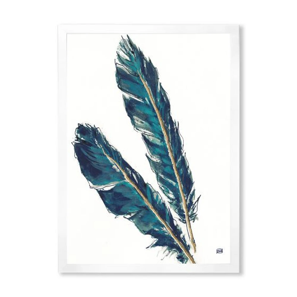 Gold Indigo Feathers III  Wall Art