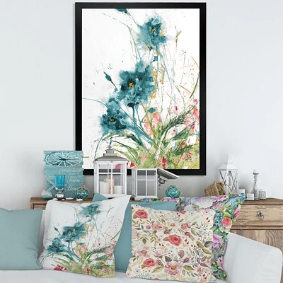 Toile « Wild Blue Abstract Farmhouse Flowers »