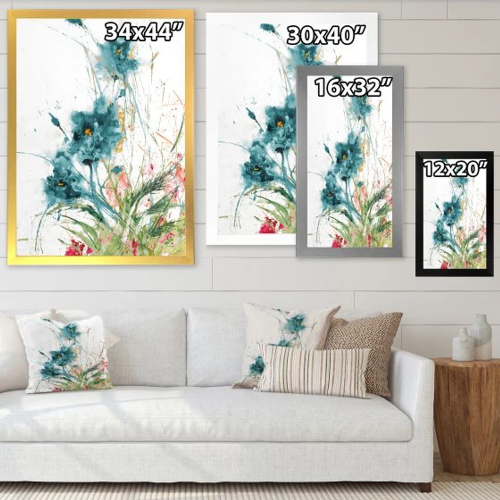 Wild Blue Abstract Farmhouse Flowers Wall Art