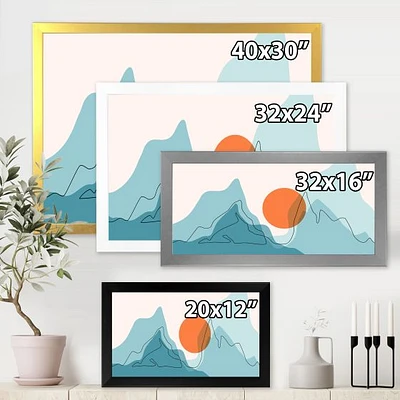 Red Moon Over Abstract Blue Mountains I  Wall Art