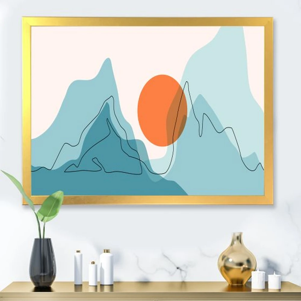 Toile « Red Moon Over Abstract Blue Mountains I