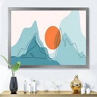 Red Moon Over Abstract Blue Mountains I  Wall Art