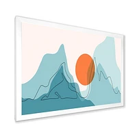 Red Moon Over Abstract Blue Mountains I  Wall Art