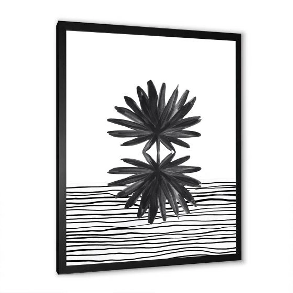 Toile « Black and White Tropical Leaf on Striped II »