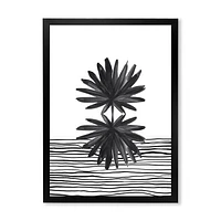 Black and White Tropical Leaf on Striped II  Wall Art