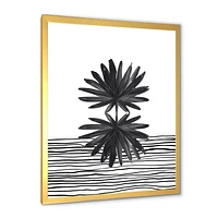 Black and White Tropical Leaf on Striped II  Wall Art