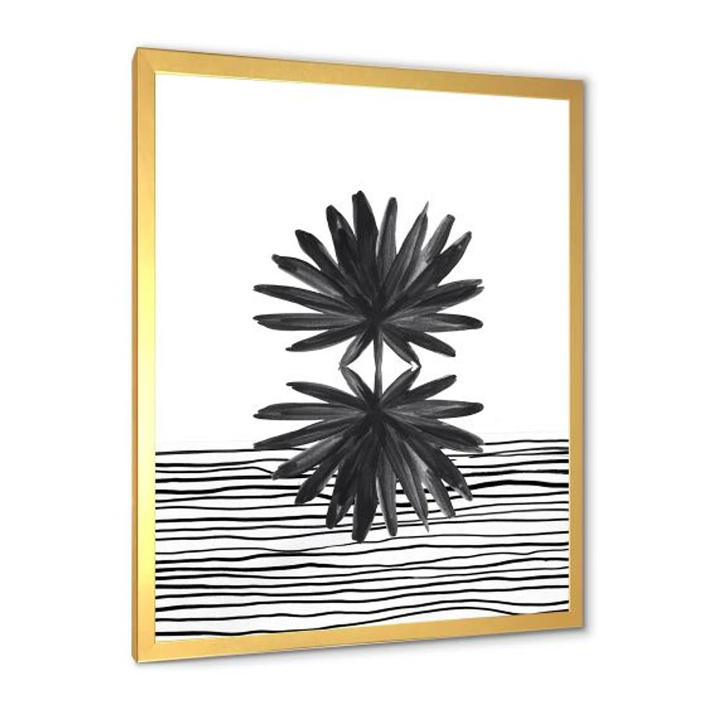 Toile « Black and White Tropical Leaf on Striped II »