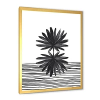 Toile « Black and White Tropical Leaf on Striped II »