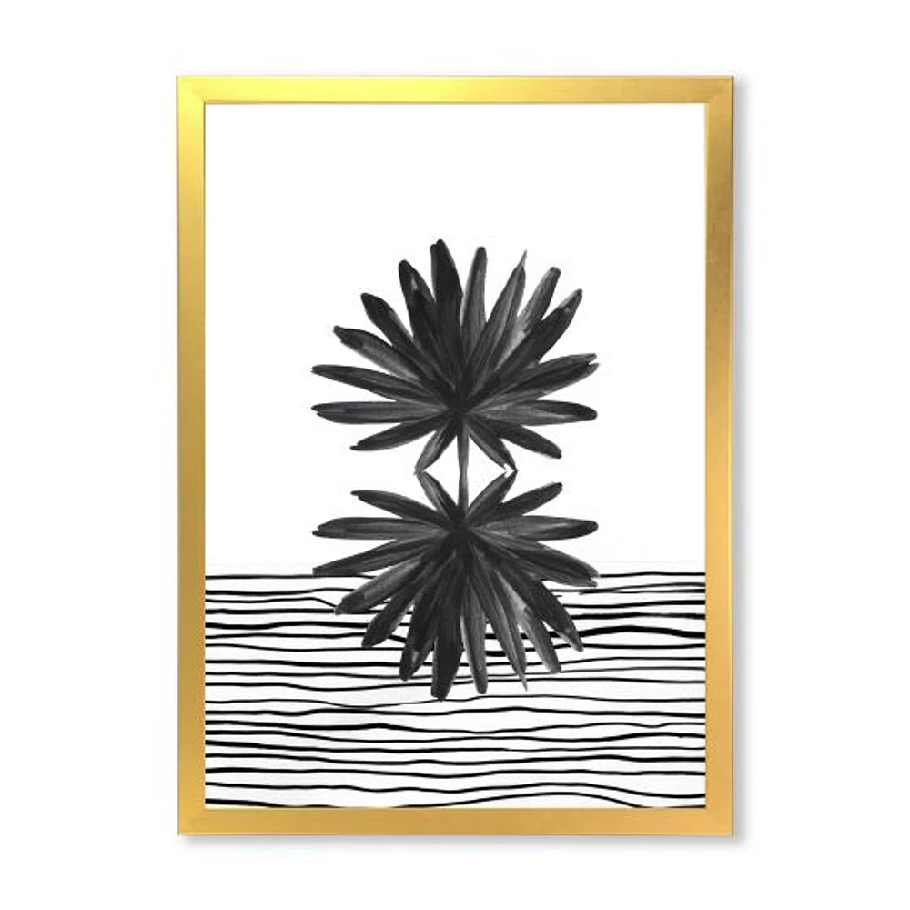 Black and White Tropical Leaf on Striped II  Wall Art