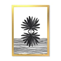 Toile « Black and White Tropical Leaf on Striped II »