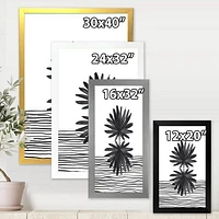 Black and White Tropical Leaf on Striped II  Wall Art