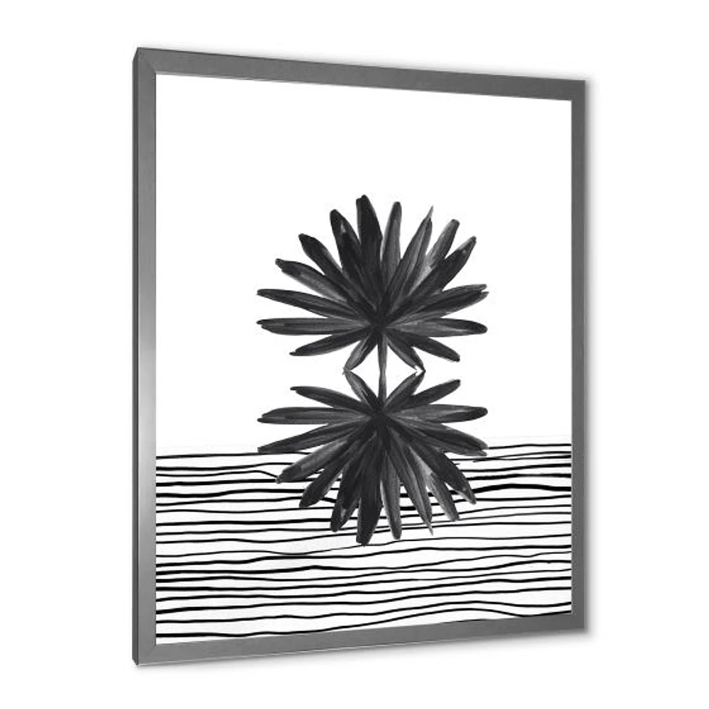 Toile « Black and White Tropical Leaf on Striped II »