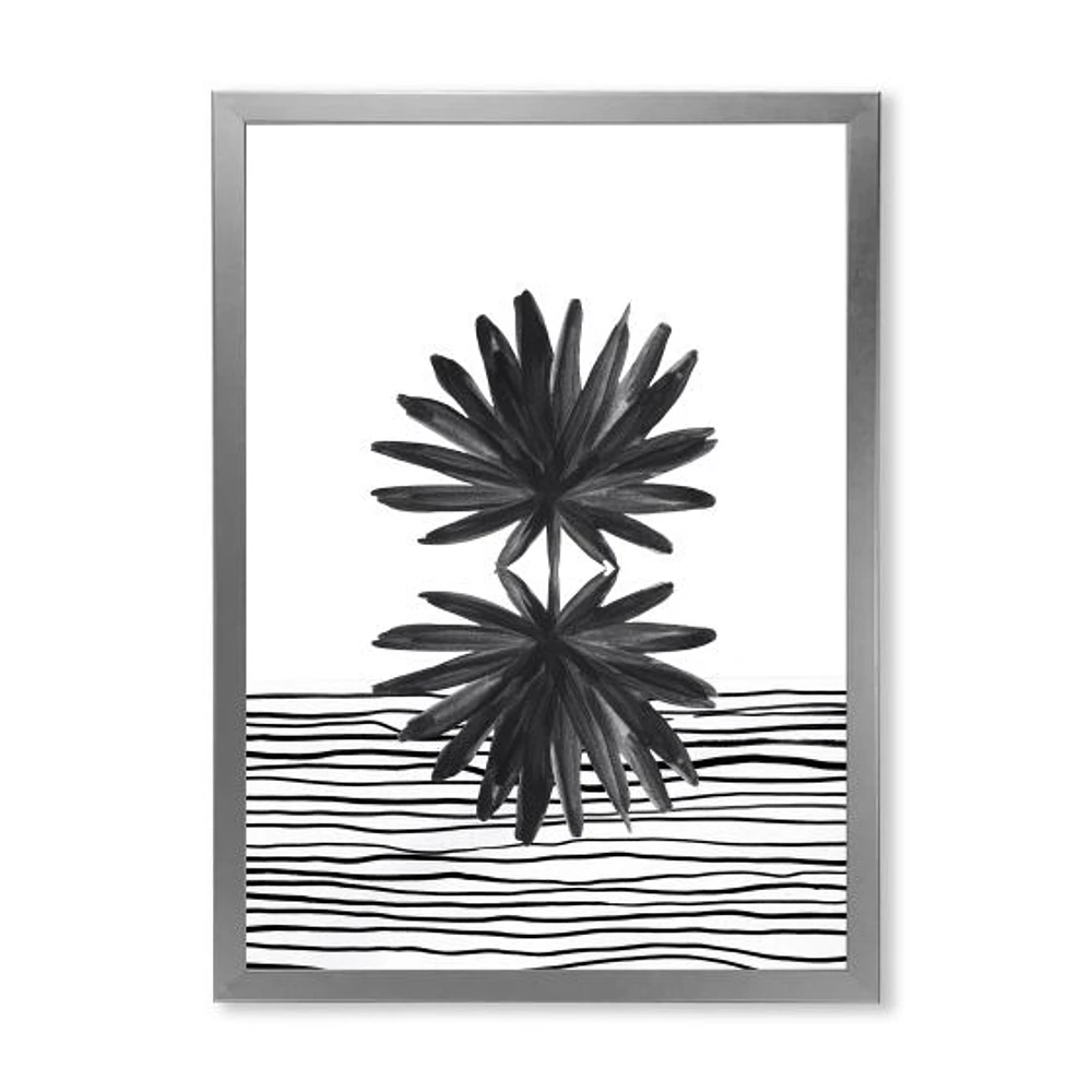 Toile « Black and White Tropical Leaf on Striped II »