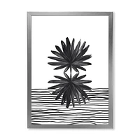 Toile « Black and White Tropical Leaf on Striped II »