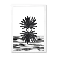 Toile « Black and White Tropical Leaf on Striped II »