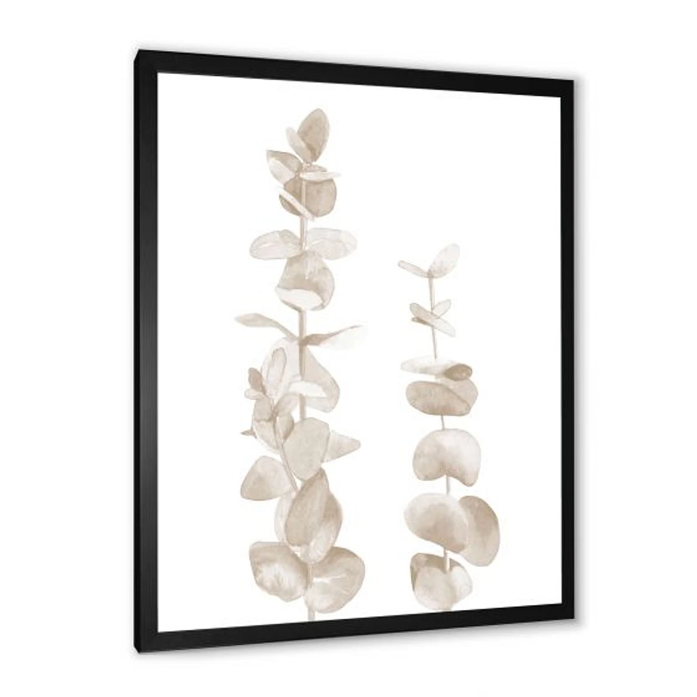 Beige Eucalyptus Branches on White  Wall Art