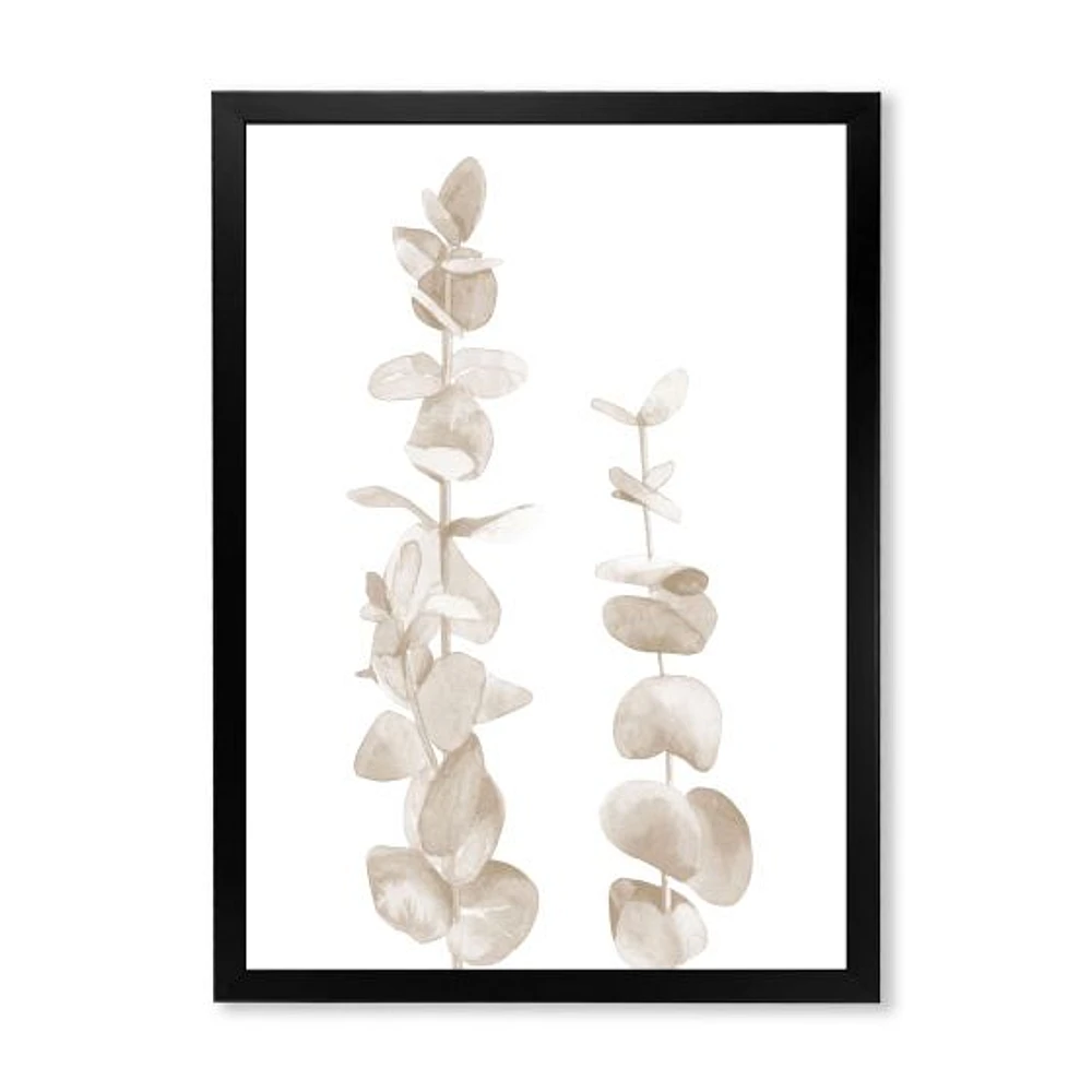 Beige Eucalyptus Branches on White  Wall Art