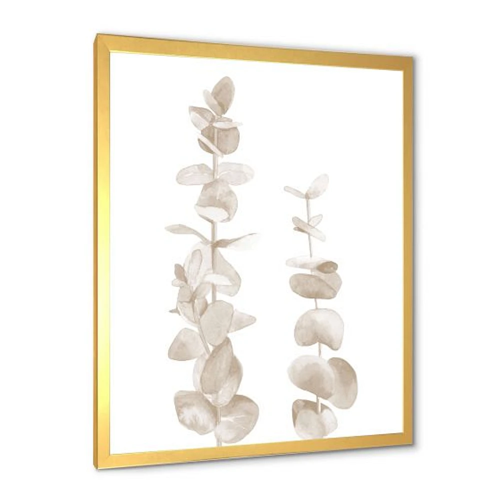 Beige Eucalyptus Branches on White  Wall Art