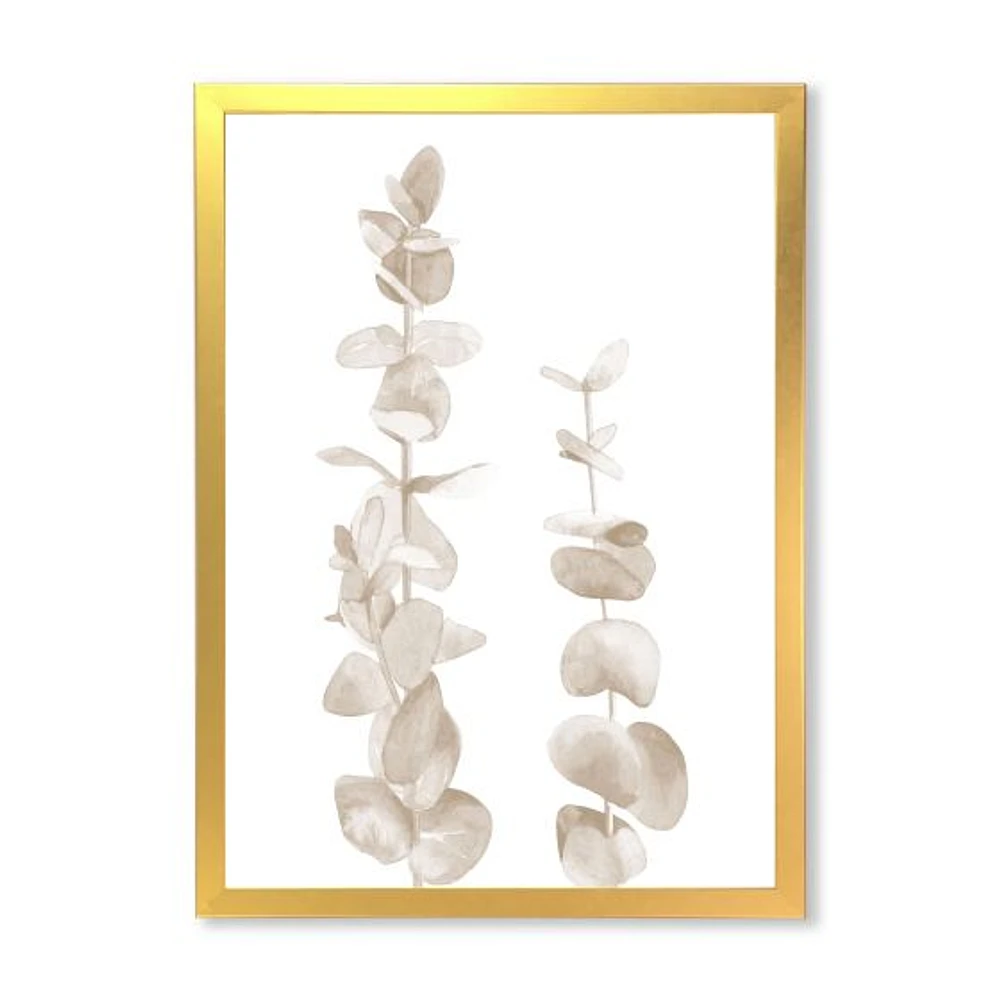 Toile « Beige Eucalyptus Branches on White »