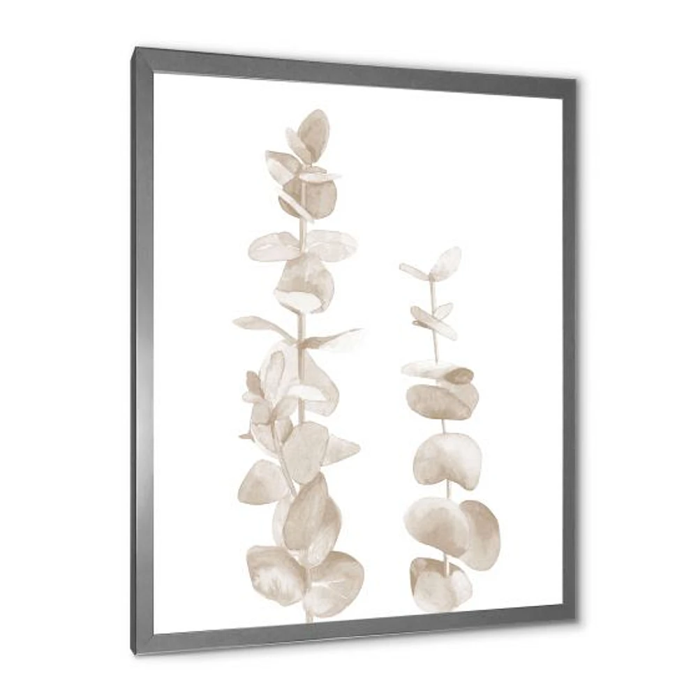 Beige Eucalyptus Branches on White  Wall Art