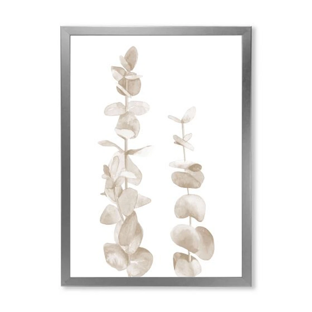 Beige Eucalyptus Branches on White  Wall Art