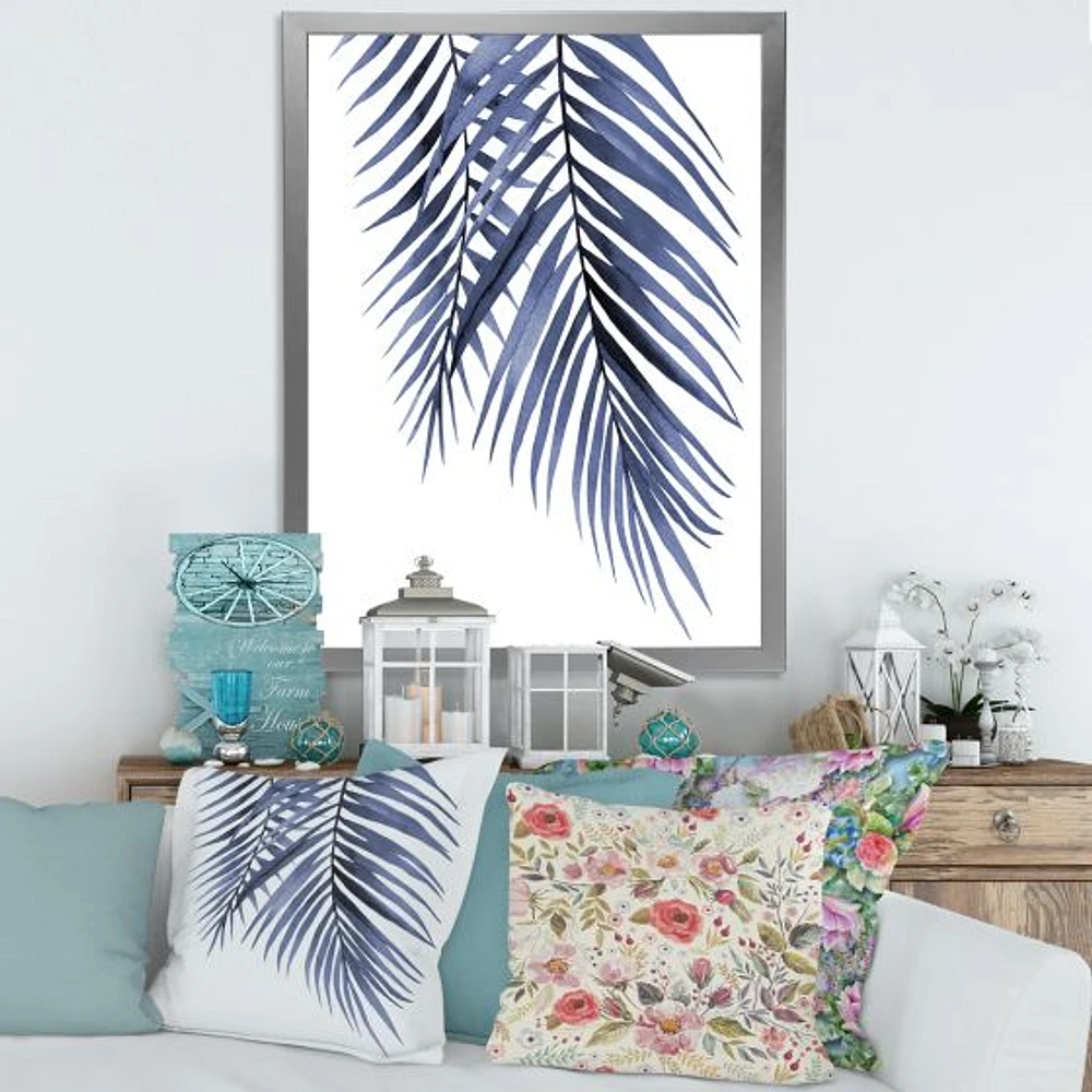 Toile « Blue Palm Leaves Abstract Tropical Branches »