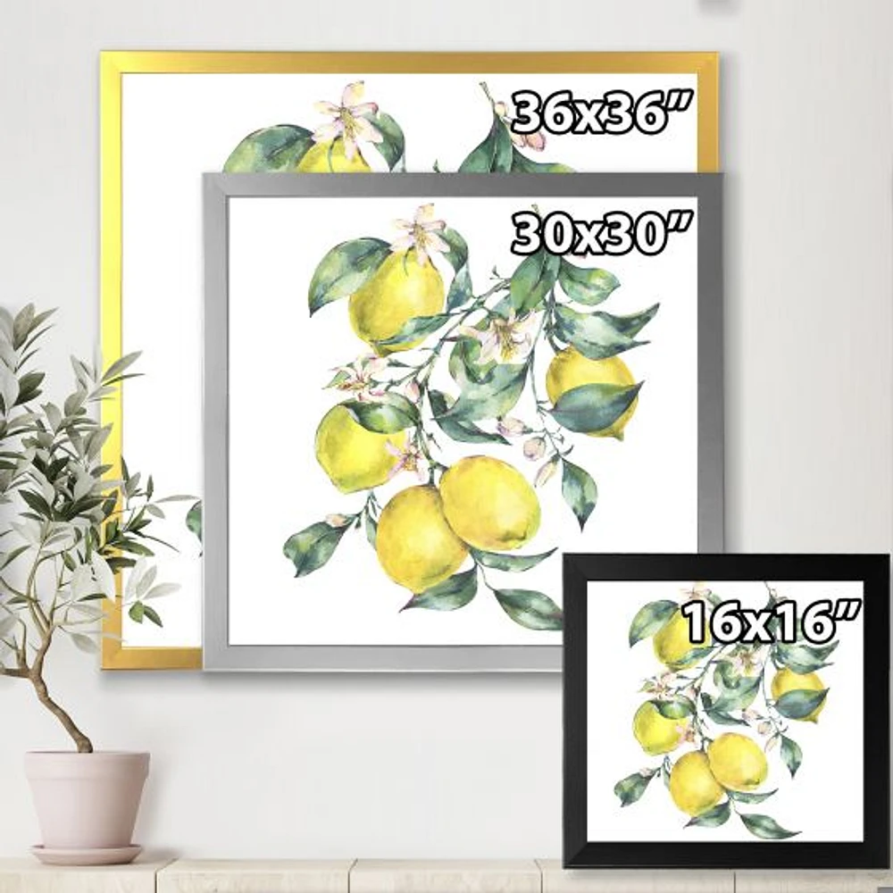 Branch of Yellow Lemons and Leaves I  Wall Art