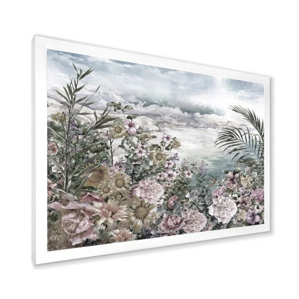 Retro Flowers by The Sea Side  Wall Art