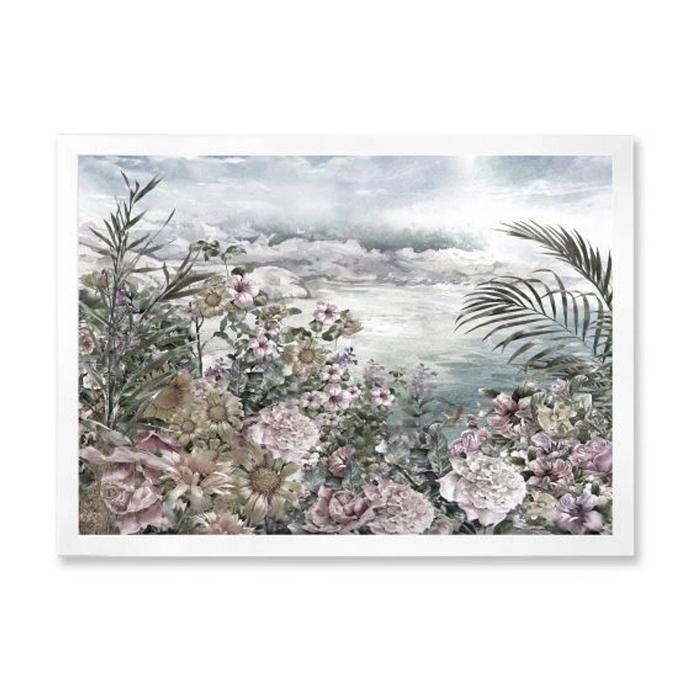 Retro Flowers by The Sea Side  Wall Art